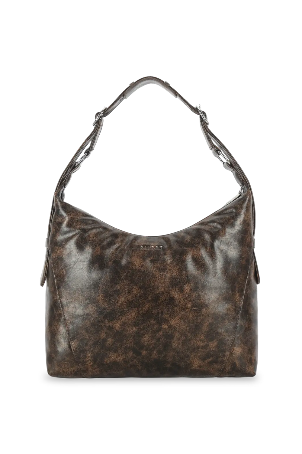 rough style bag／dark brown Leather bag with zip and inside lining. Dark brown super
